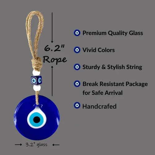 Miniatura 4 de 2 piezas de decoración azul contra el mal de ojo para colgar en la pared del hogar, cristal hecho a mano, amuleto turco de nazar de buena suerte
