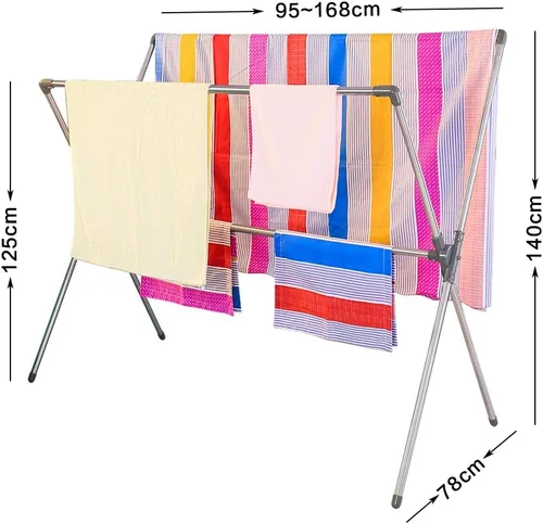 Miniatura 9 de BAOYOUNI Estante plegable de secado de ropa de acero inoxidable con doble poste, barras expandibles, ahorro de espacio, retráctil, resistente