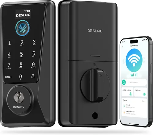 Miniatura 14 de DESLOC Smart Lock D110 Plus, cerradura de puerta delantera inteligente con huella digital WiFi con teclado de pantalla táctil, control remoto