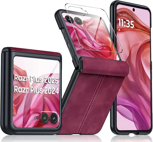 Miniatura 48 de para Samsung Galaxy Z Flip 7 Funda con protección de bisagras y protector de pantalla incorporado, funda de cuero mate de policarbonato ultradelgada
