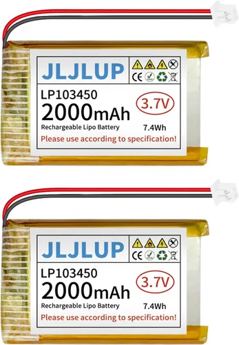 Paquete de 2 baterías Lipo de 3.7 V 2000 mAh recargables de polímero de litio con conector PH de 0.079 in Circuito de protección integrado para