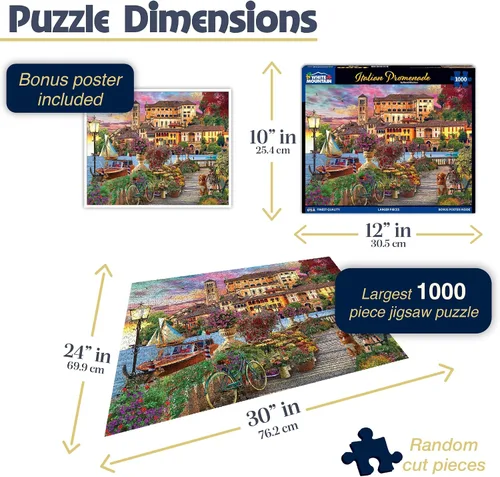 Miniatura 3 de White Mountain Rompecabezas de 1000 piezas de paisaje escénico de Italia con piezas grandes para adultos y familia de 24 x 30 pulgadas - Paseo