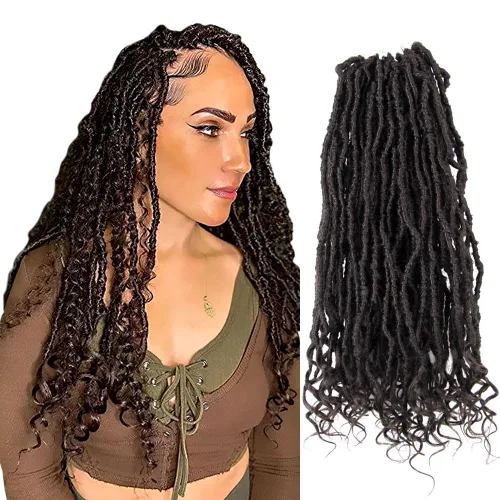 Miniatura 17 de Niseyo Wild Locs - Rastas sintéticas desgastadas de 14 pulgadas con extremos rizados, 8 paquetes de cabello largo y suave con bucles preformados