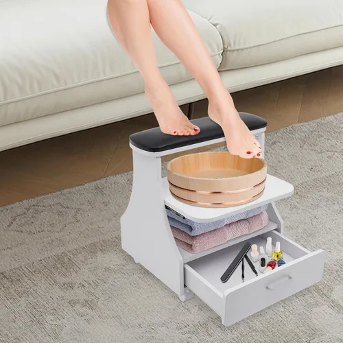 Miniatura 2 de Carrito móvil de manicura y pedicura con asiento, taburete multifunción para baño de pies, organizador de almacenamiento con ruedas para salón
