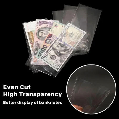 Miniatura 4 de Smatagee 200 fundas de plástico transparente para billetes con caja de almacenamiento, protector de láminas para moneda, dinero, billetes, billetes