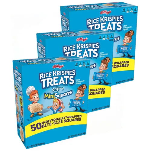 Kellogg's, Rice Krispies Treats - Mini-cuadrados de malvavisco crujiente, original, de una sola porción, caja de exhibición, barras de 0.39 onzas