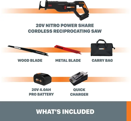 Miniatura 6 de Worx Nitro WX516L 20V Power Share PRO 4.0Ah Sierra recíproca inalámbrica con motor sin escobillas