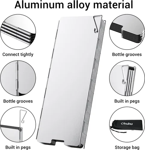 Miniatura 3 de Ohuhu - Parabrisas para estufa de campamento, pantalla de 8/10/12 placas de aluminio plegable portátil para camping, parabrisas, pantalla de viento