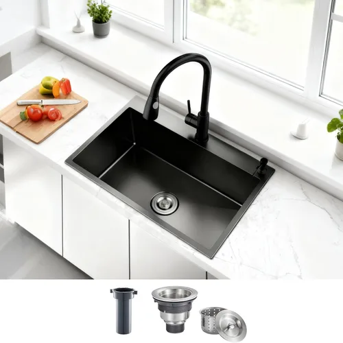 Miniatura 17 de Fregadero de barra empotrable de 13 × 15 pulgadas negro - Fregadero de cocina pequeño de montaje superior de un solo cuenco, hecho a mano de acero