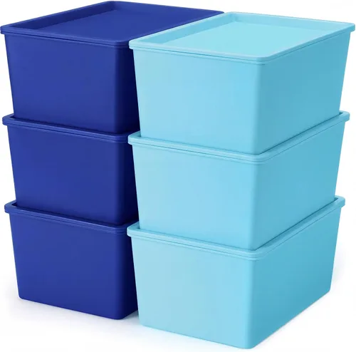 Miniatura 7 de Menkxi 6 contenedores de almacenamiento con tapas, pequeños contenedores de almacenamiento de plástico apilables, cestas de almacenamiento, caja