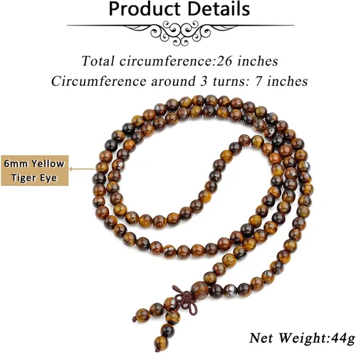 Miniatura 12 de Jovivi Collar tibetano de 0.236 in 0.315 in, 108 cuentas de piedras preciosas naturales de ojo de tigre de oración Mala