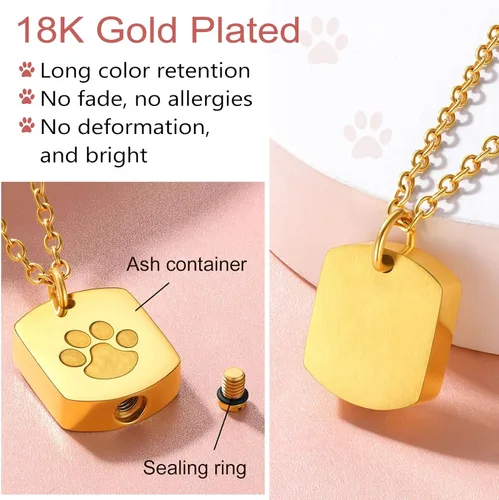 Miniatura 143 de FindChic Collares personalizados con urna para cenizas, barra vertical, gato, luna, reloj de arena, garra de perro, acero inoxidable, chapado en oro