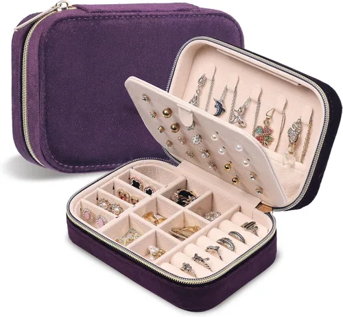 Dajasan Mini estuche de joyería de viaje, pequeña caja organizadora de joyas de viaje, caja de regalo de joyería de terciopelo para mujeres y niñas