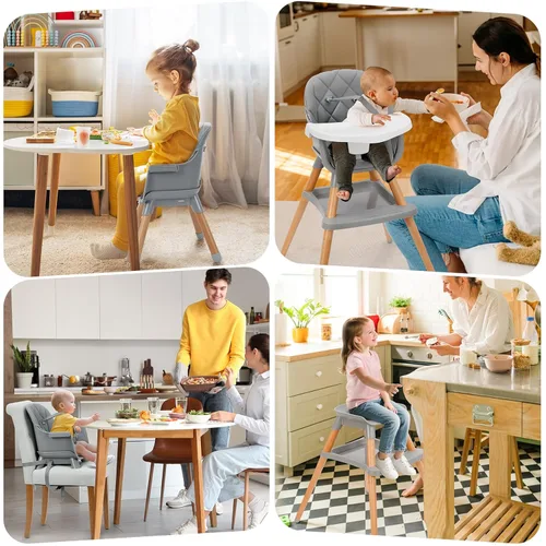 Miniatura 4 de Ezebaby Sillas altas 6 en 1 para bebés y niños pequeños, silla alta convertible para bebé y silla de bebé, silla alta de madera con almacenamiento