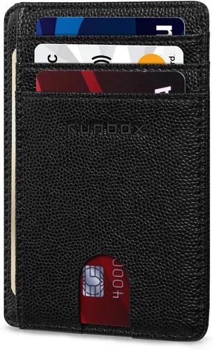 Miniatura 16 de RUNBOX Carteras de cuero minimalistas y delgadas con bloqueo RFID para bolsillo frontal, portatarjetas para hombres y mujeres, regalos para hombres