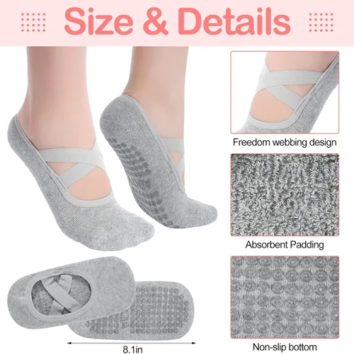 Miniatura 4 de Shihanee 6 pares de guantes de yoga antideslizantes para pilates, con agarre para mujer, guantes de silicona con agarre de puntos, calcetines sin