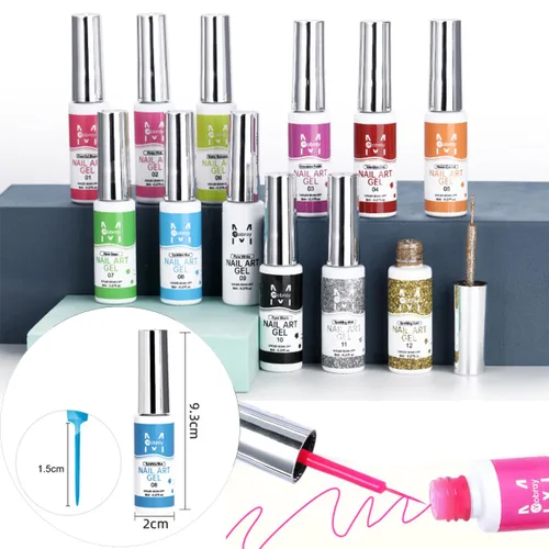 Miniatura 3 de Fcozpjk Juego de esmalte de gel para uñas con líneas de arte, kit de 12 colores con pintura neón rosa y verde y pincel fino, para quitar con Negro