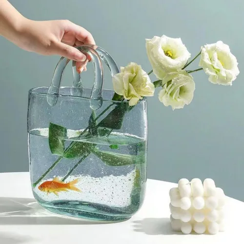 Miniatura 4 de Jarrón de cristal para bolso, bonito jarrón de cristal transparente para centros de mesa, dormitorio, decoración de mesa de oficina, eventos