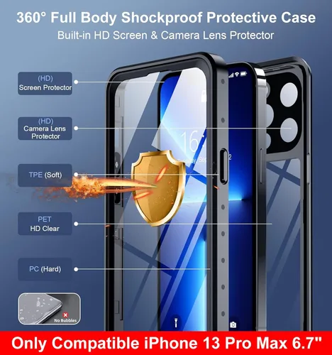 Miniatura 5 de SPIDERCASE Solo diseñada para el iPhone 13 Pro Max, funda impermeable, lente incorporada y protector de pantalla, protección completa de alta