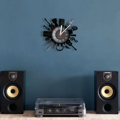 Miniatura 2 de Reloj de pared de 30 pulgadas, tema de instrumentos musicales, negro, unisex