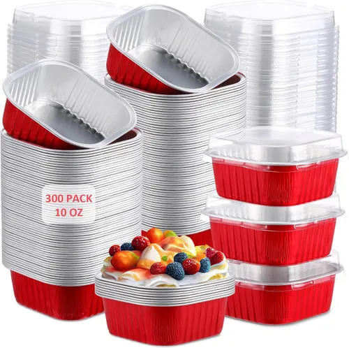 Miniatura 7 de Aoriher 300 piezas de moldes mini para pasteles de 10 onzas con tapas, moldes de papel de aluminio para hornear, moldes cuadrados desechables