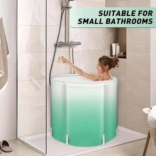 Miniatura 3 de Bañera plegable portátil para adultos, bañera de viaje plegable para campamento, hogar y spa, ahorro de espacio, PVC duradero (gradiente verde)