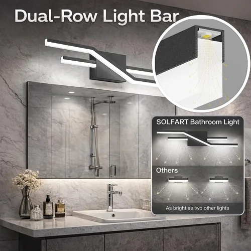 Miniatura 2 de SOLFART Luces de baño con acabado mate en negro, regulables, LED, para tocador, sobre espejo, 24 pulgadas, modernas, luces de pared
