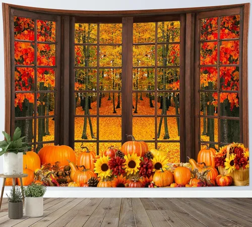 Miniatura 20 de HVEST Tapiz de Halloween para colgar en la pared, esqueleto de terror, cráneo, cementerio, calabaza, farol, bosque muerto, tapiz nocturno