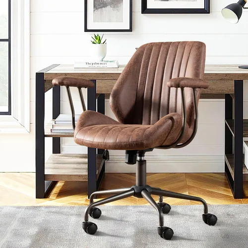 CAODOC Silla de Oficina con Respaldo Alto, Silla de Oficina Giratoria Moderna, Silla de Juego de Tela de Gamuza Marrón, Silla de Oficina para el