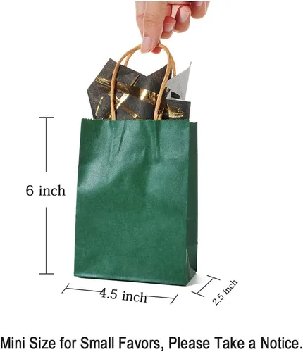 Miniatura 2 de AWELL Bolsas de regalo pequeñas de papel verde oscuro con asa, 6.5 x 4.5 x 2.5 pulgadas, paquete de 24, perfectas para bodas, cumpleaños, despedidas