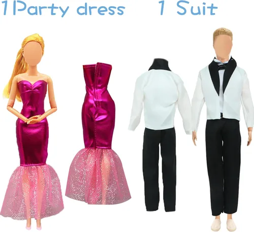 Miniatura 2 de 27 piezas de ropa y accesorios para muñecas de 11.5 pulgadas y 12 pulgadas incluyen 7 atuendos para niños, 7 atuendos para niñas, 3 pares de zapatos
