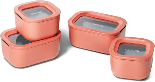 Miniatura 16 de Caraway - Juego de 3 recipientes de vidrio, almacenamiento de alimentos, 10/6.6 /4.4 tazas, revestimiento de cerámica, no tóxico, antiadherente