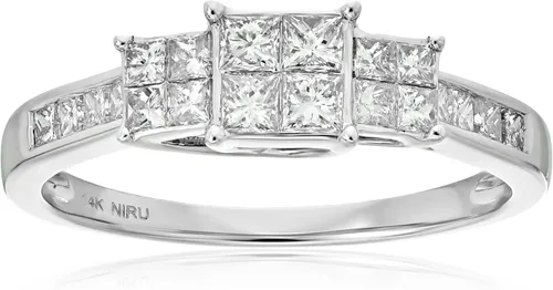 Tienda Collection Anillo de compromiso de diamantes de talla princesa de oro blanco de 14 k (1 cttw, color I-J, claridad I1-I2)