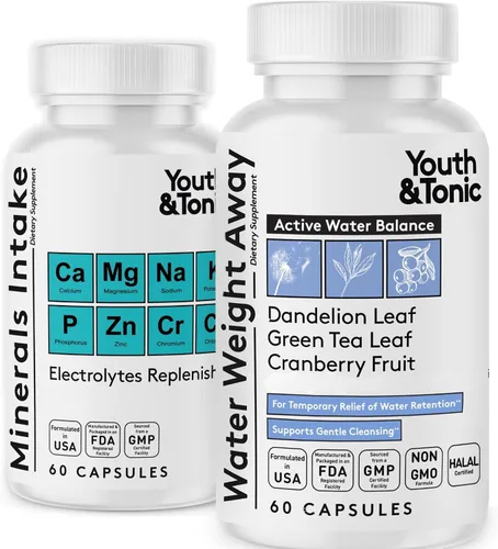 Youth & Tonic Pastillas de agua para retención de agua – Líquidos excedentes de descarga y desprendimiento para alivio de hinchazón e hinchazón –