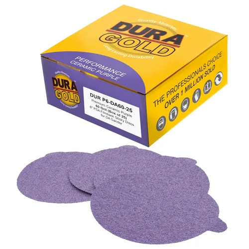 Miniatura 8 de Dura-Gold Discos de lijado de cerámica de grano 120 de 6 pulgadas, PSA de película morada, caja de 50 unidades, papel de lija autoadhesivo