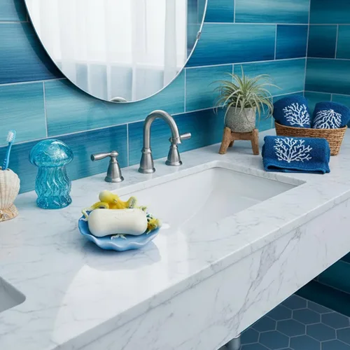 Miniatura 5 de Jabonera de resina para madre y bebé, accesorio de baño, decoración familiar de pulpo, decoración costera (azul océano)