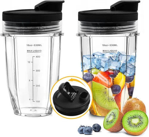 Miniatura 10 de 2 vasos de repuesto para licuadora de 16 onzas para Ninja, vaso de licuadora de una sola porción con 4 tapas de sellado para BL660 BL663 L740 BL770