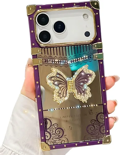 Miniatura 43 de Bonita funda compatible con Samsung Galaxy S22 Ultra, soporte plegable de lujo con diseño de mariposa brillante para mujeres y niñas, funda Blanco