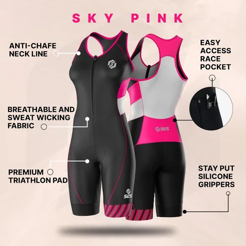 Miniatura 3 de SLS3 Trajes de triatlón para mujer - Traje de triatlón de una pieza para mujer - Traje de triatlón profesional para mujer - Trisuit premium, SKY rosa