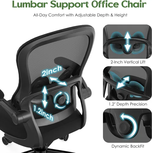 Miniatura 3 de Silla de oficina ergonómica – Silla de escritorio ergonómica – Silla de oficina cómoda de malla para el hogar con ruedas, soporte lumbar ajustable