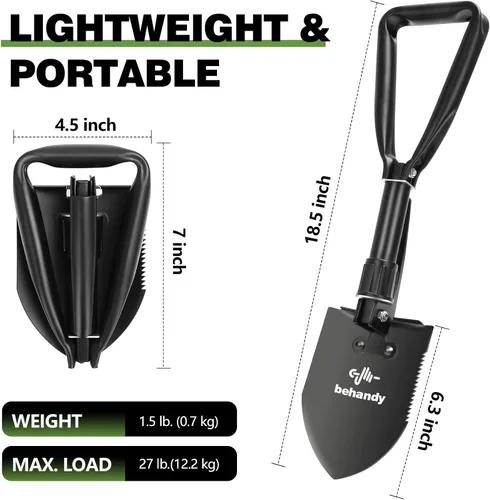 Miniatura 2 de Pala plegable de 18.5 pulgadas, pala plegable para nieve de automóvil, pala de campamento y pico, herramienta de entrenamiento militar para Negro