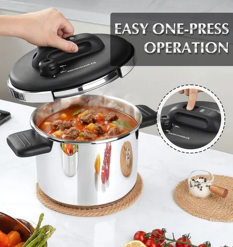 Miniatura 2 de KOCH SYSTEME CS Olla a presión de acero inoxidable 6.3QT, Olla de Presion, cocinas a presión 3 en 1, botón de bloqueo fácil de una pulsación