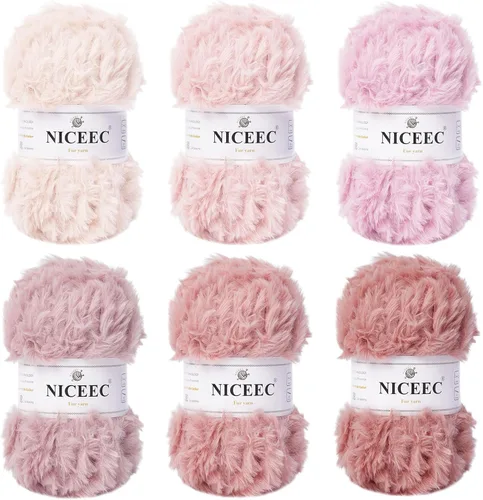 Miniatura 60 de NICEEC Hilo de Pelo Sintético Super Suave, Grueso y Esponjoso, Hilo de Pestañas para Crochet y Tejido (Longitud Total 192m/9.1kg) - Otoño/300g