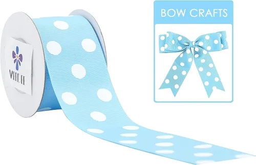 Miniatura 2 de MEEDEE Cinta de grogrén de lunares azul claro y blanco para envolver regalos, 1-1/2 pulgadas x 6 yardas, cinta de bebé para manualidades, regalos