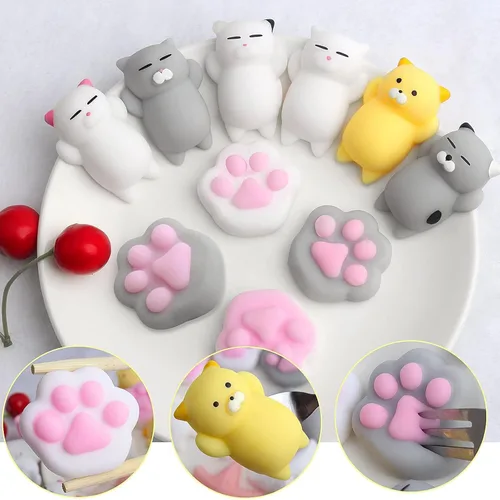 Miniatura 5 de Outee 10 piezas de juguetes Mochi lindos, juguetes de gato Mochi para aliviar el estrés, juguetes para fiestas, juguetes para niños, juguetes