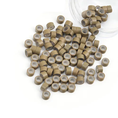 Miniatura 49 de Vlasy 100 Piezas Cuentas de Nano Anillo con Forro de Silicona para Extensiones de Cabello Humano con Nano Anillo 5 Colores Opcionales (Negro)