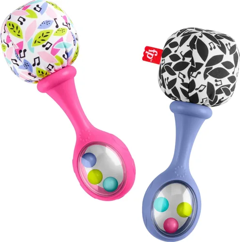 Fisher-Price Juguetes para recién nacidos Rattle ‘n Rock Maracas, 2 Instrumentos Musicales Blandos para el Juego y el Desarrollo de Bebés de 3+