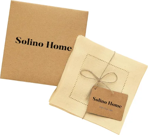 Miniatura 4 de Solino Home Servilletas de cóctel de lino con vainica de 6 x 6 pulgadas, 100 % lino puro, color beige, juego de 12 servilletas cuadradas pequeñas