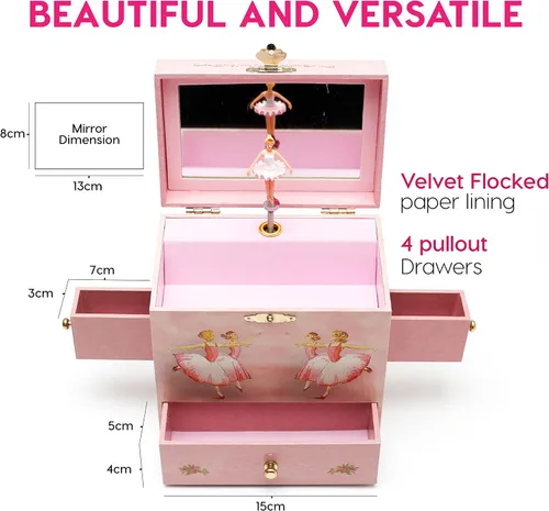 Miniatura 2 de Caja de música con diseño de bailarinas de ballet Ballet Friends, Bailarina, Rosado