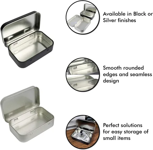Miniatura 2 de Millennial Essentials Paquete de 10 recipientes rectangulares de metal con bisagras vacías de 3.75 x 2.45 x 0.8 pulgadas, mini caja portátil negra